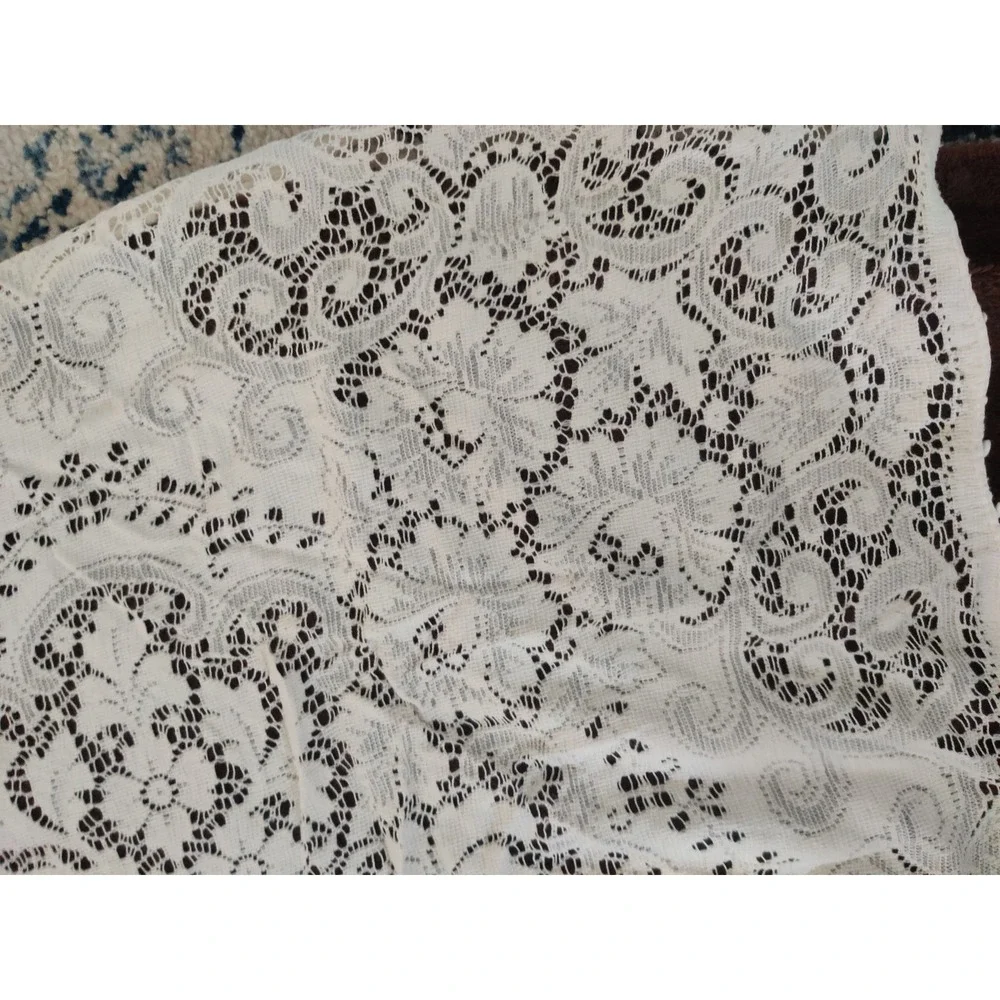 Vintage Cream Lace Tablecloth, 60x72 Rectangle Floral Medallion, Cottagecore